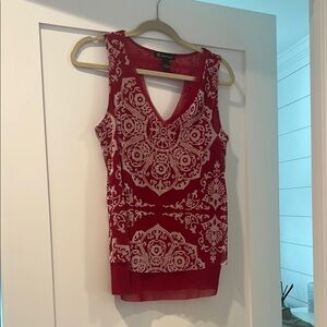 INC International Concepts Red Cream Graphic Fitted Tank Top